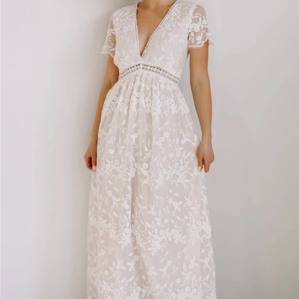 Baltic Born Cream Flutter Sleeve Plunge Maxi Gown
